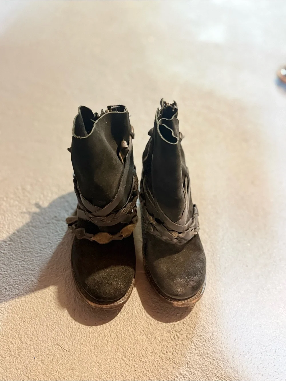 Freebird by Steven - Cairo - Women's Black Suede Ankle Boots with Braided Wrap - Picture 3 of 4